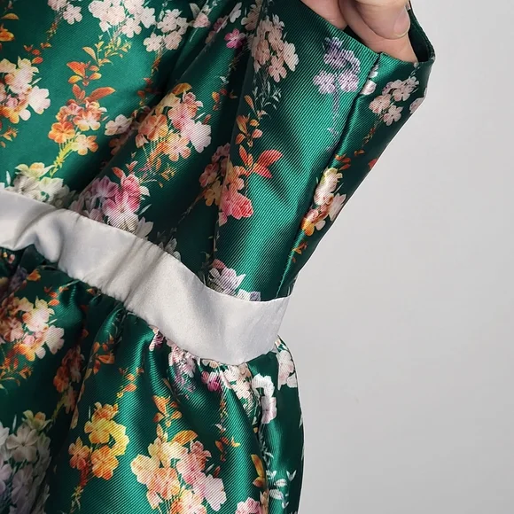ModCloth Liz Luxe Emerald Floral Fit & Flare Dress XXL NWT Satin Garden Party - Picture 8 of 15